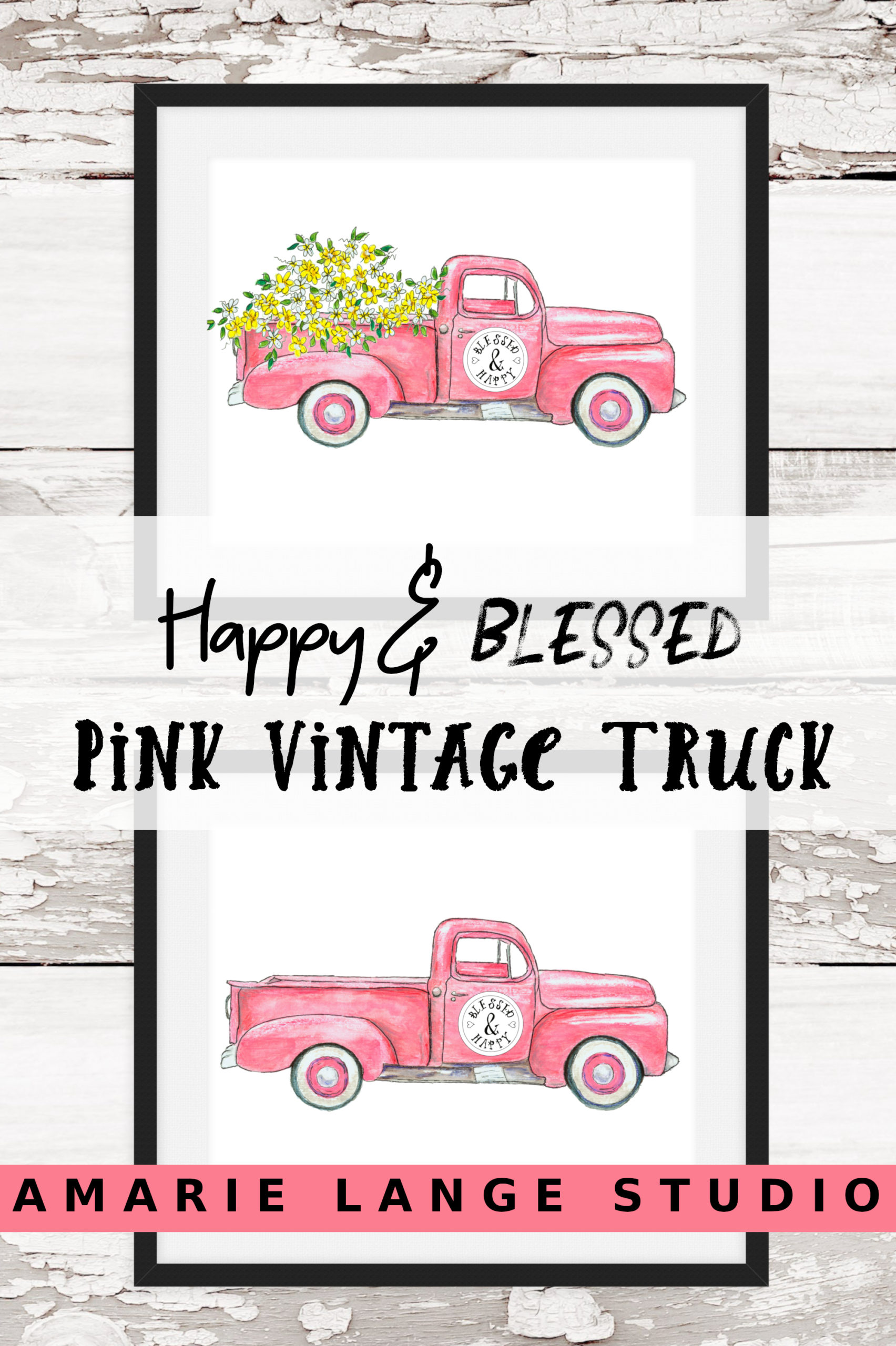 Drawing Pink Vintage Trucks 1 Step at a time Amarie Lange Studio