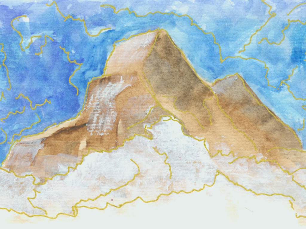 easy brown mountain painted in watercolors
