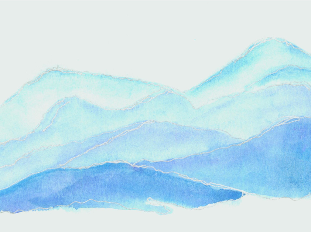simple abstract watercolor landscape blue mountain range