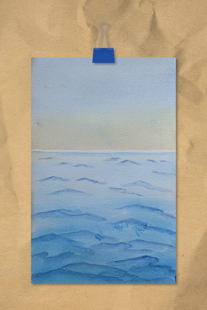 watercolor ocean waves and sky