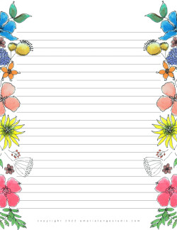 Printable Lined Letter Paper Minimalistic Flowers Stationery A4 US
