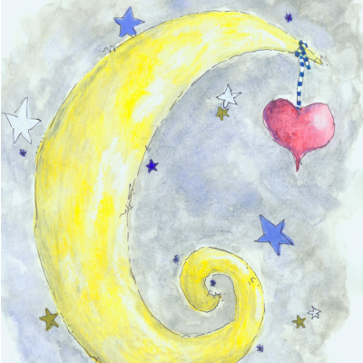 watercolor moon and heart