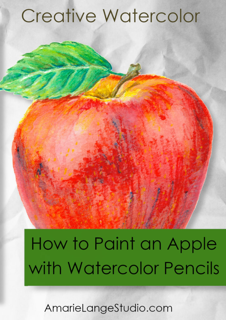 text of How to Paint an Apple with Watercolor Pencils over a red watercolor apple.