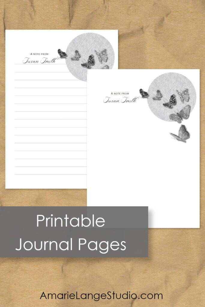 Pretty Printables - Journal pages with butterflies and moon artwork