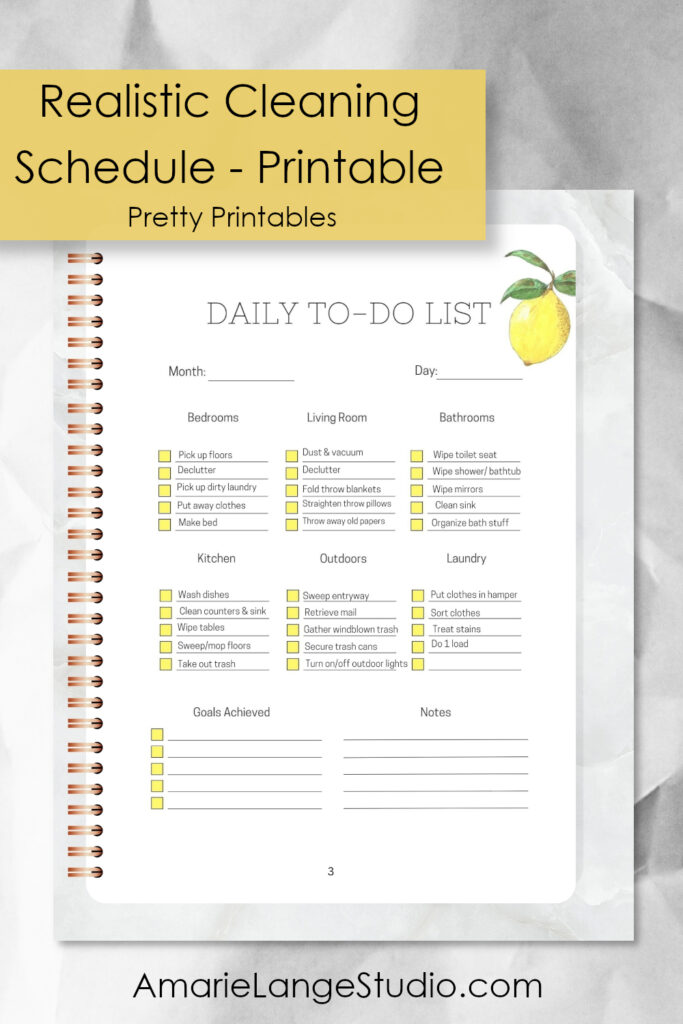 Realistic cleaning schedule that can be printed or used digitally with lemon artwork.