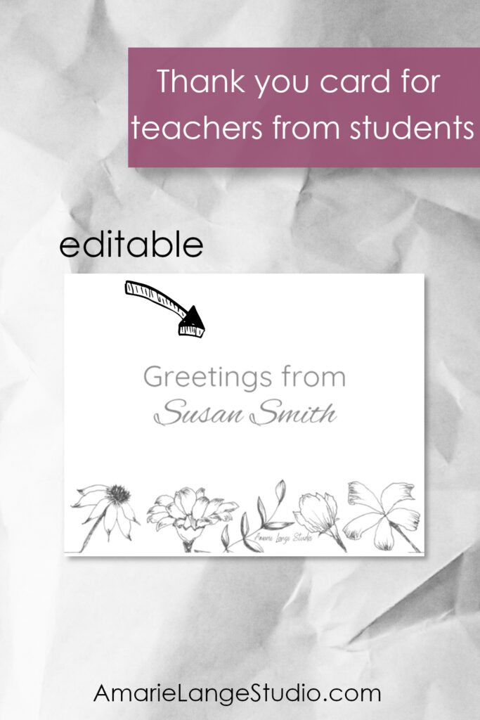 printable editable notecard with floral artwork