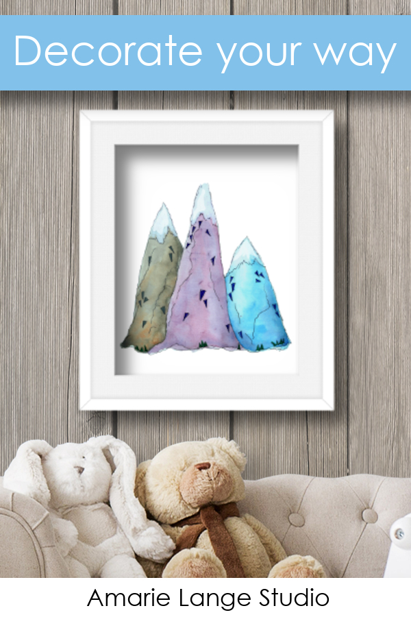 Mountain Nursery Artwork with watercolor mountains