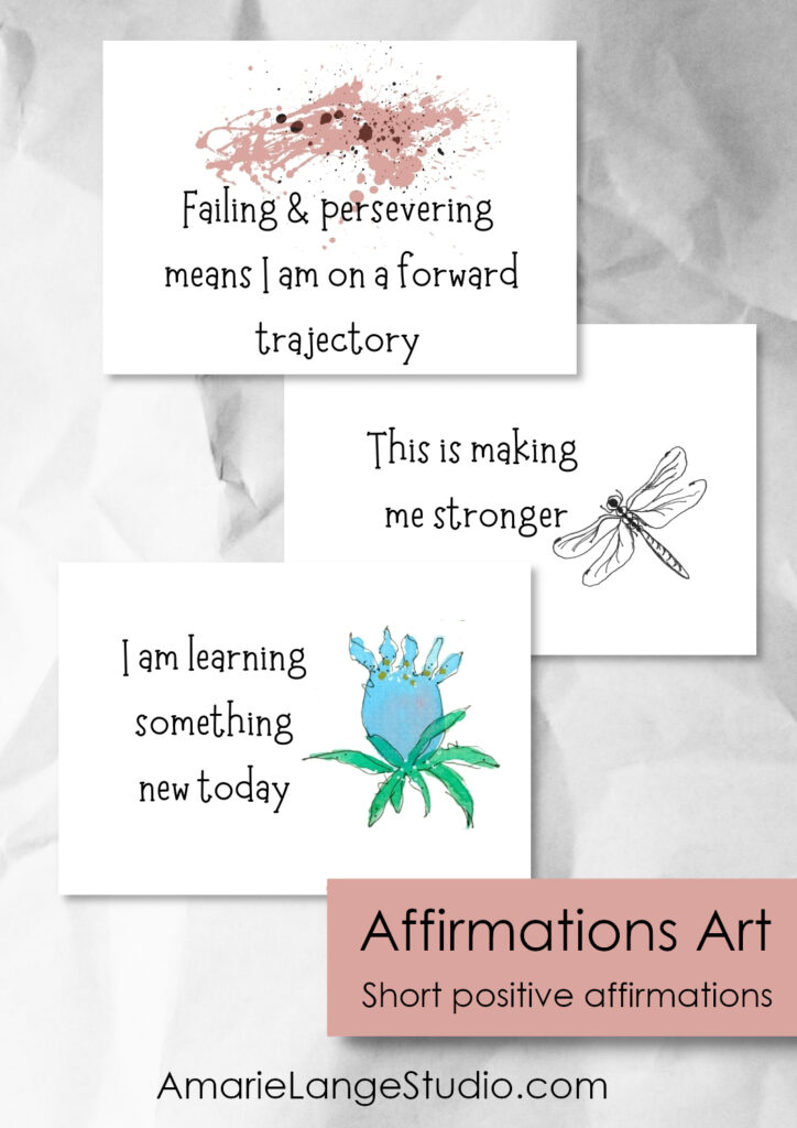 3 affirmation art cards with art and text