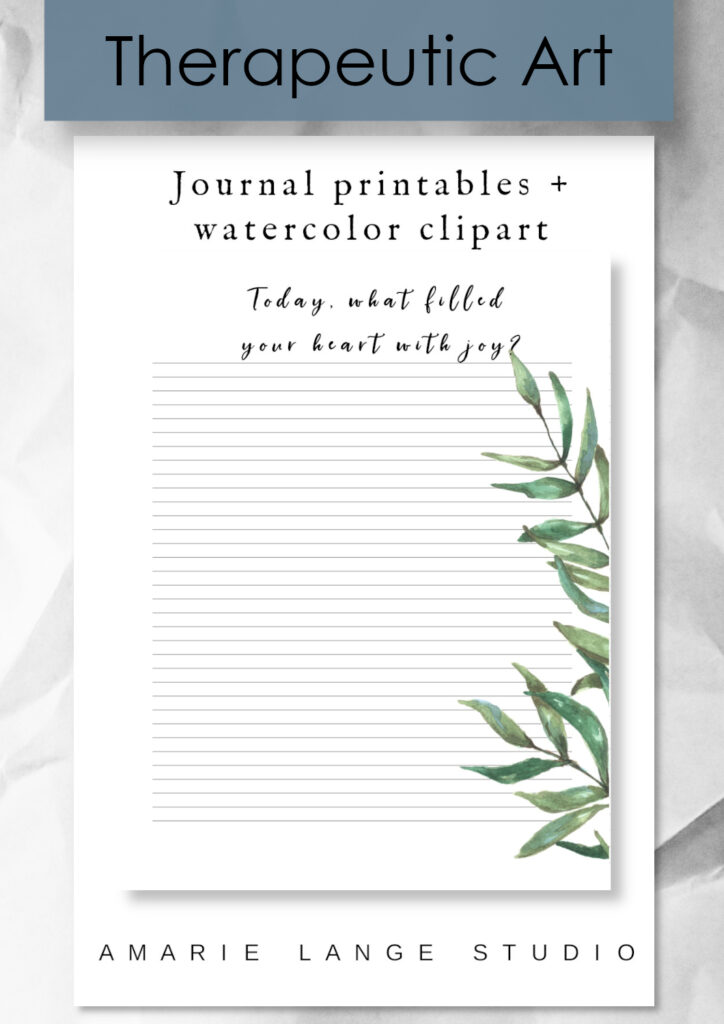 line journal paper with watercolor leaves used for therapeutic art and journaling