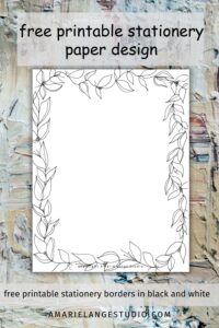 free printable stationery paper design with hand drawn leaves
